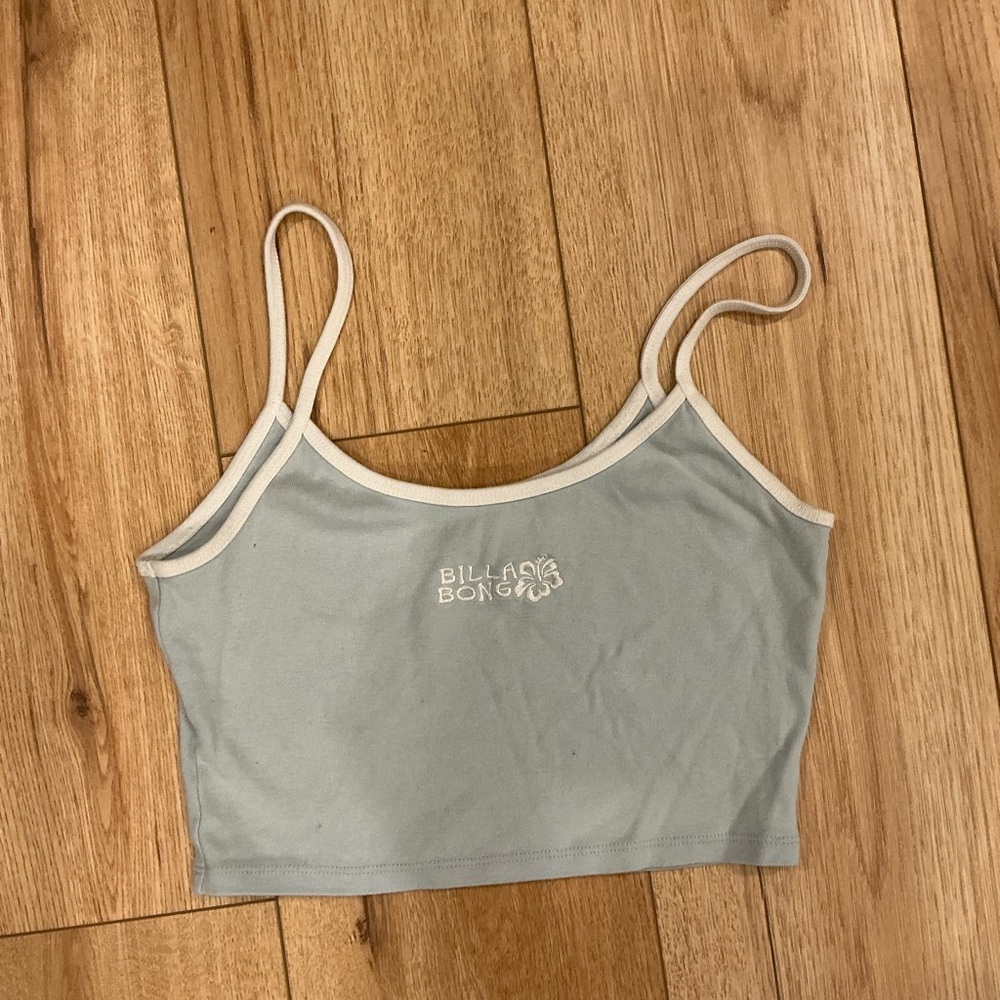 Billabong Light Blue and White Spaghetti Strap Crop Top